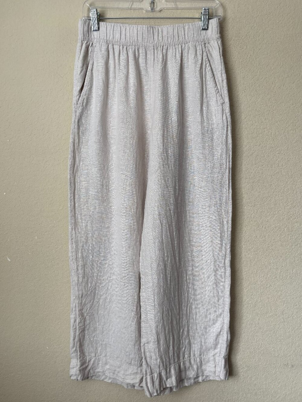 Tahari Linen Elastic Waist Pull On Breezy Cropped Pants Beachy Boho